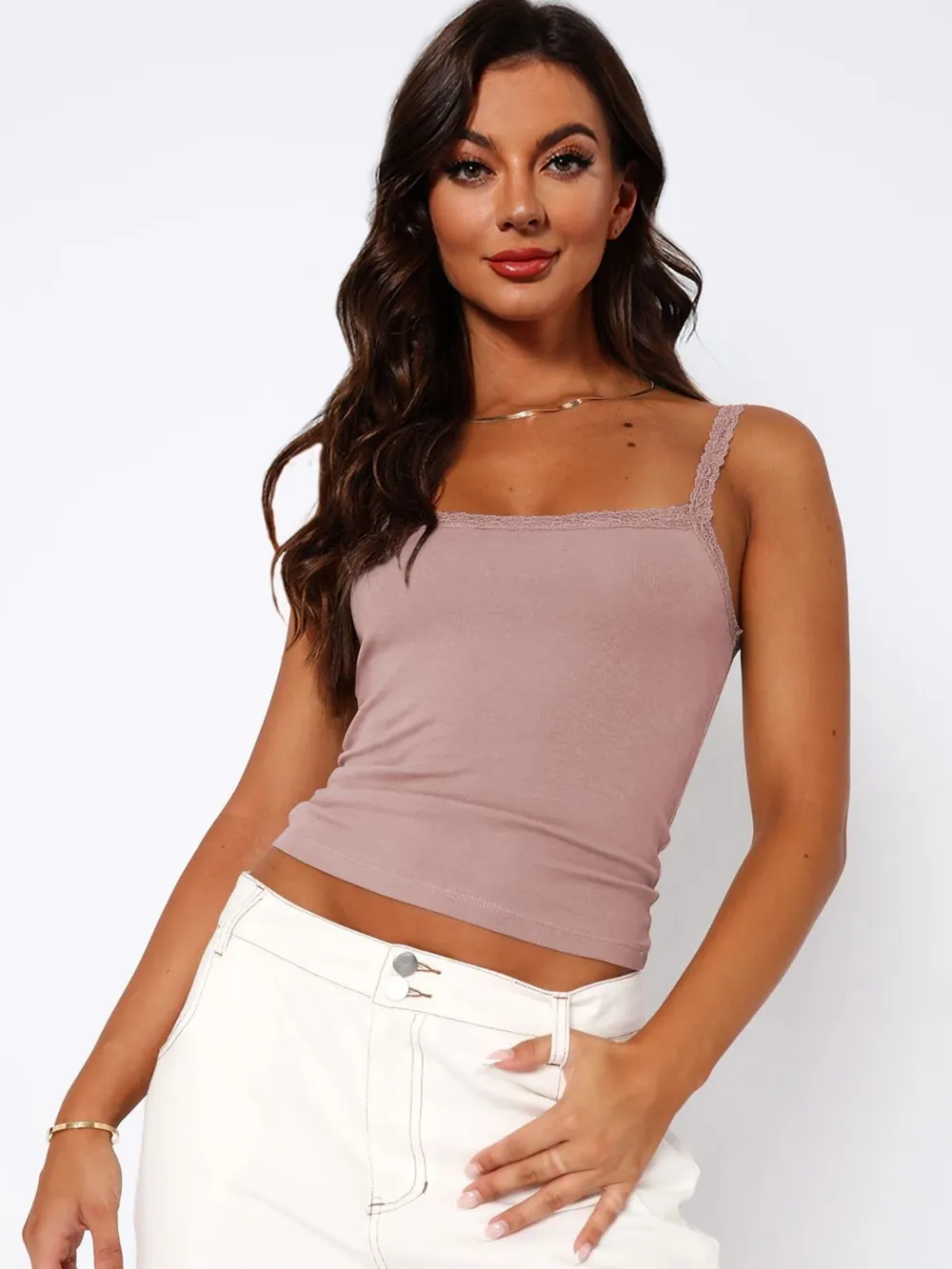 Lace Trim Straight Neck Cami, image 10