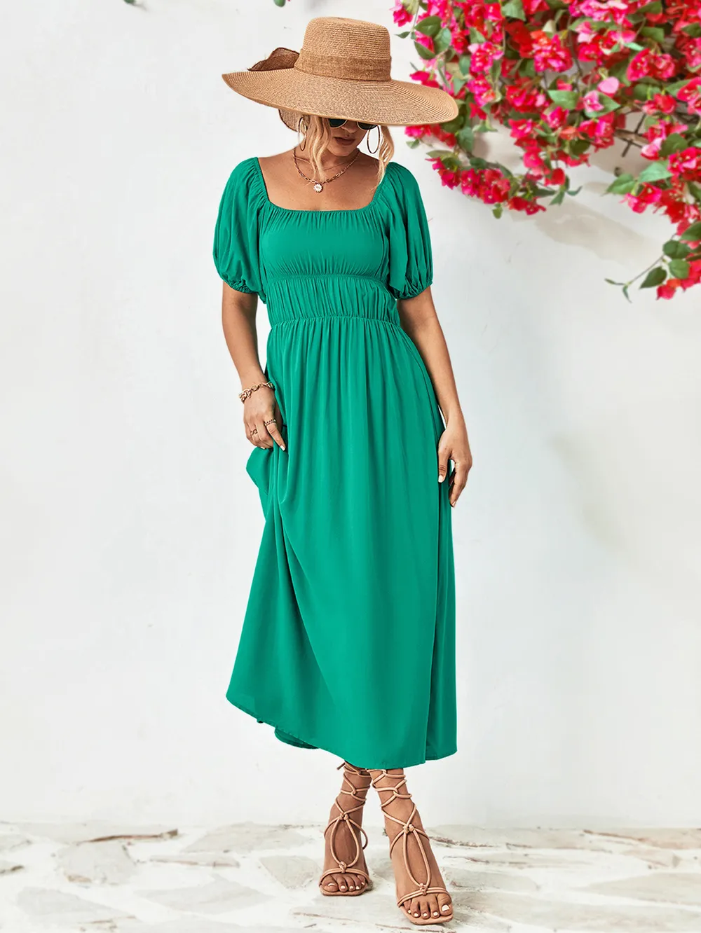 Off-Shoulder Balloon Sleeve Midi Dress, image 4