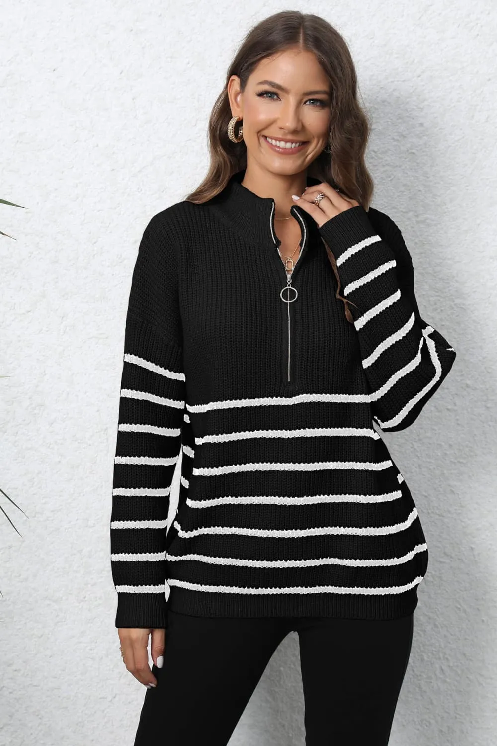 Mock Neck Long Sleeve Zip-Up Sweater, image 4