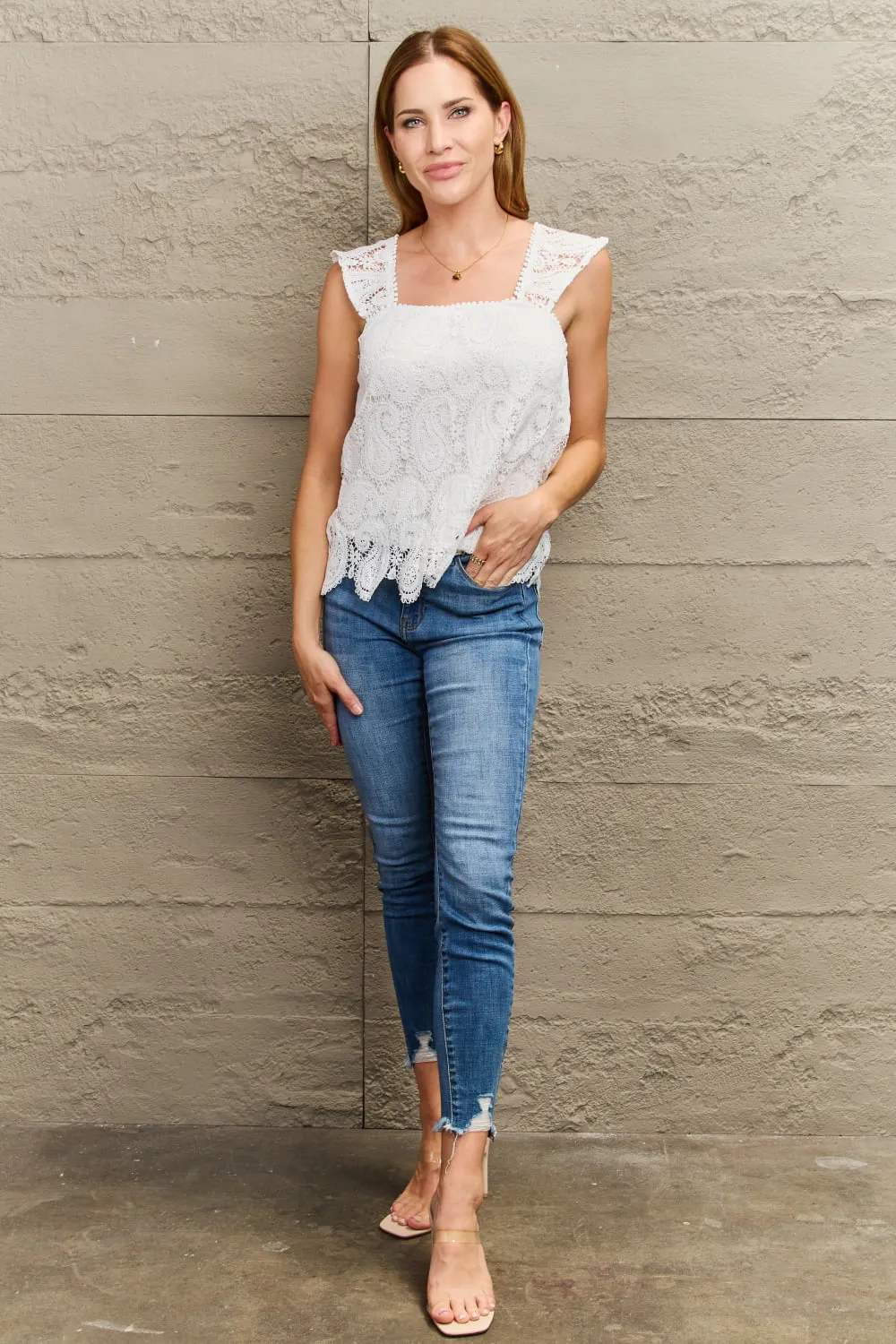 Lace Detail Square Neck Tank Top, image 2