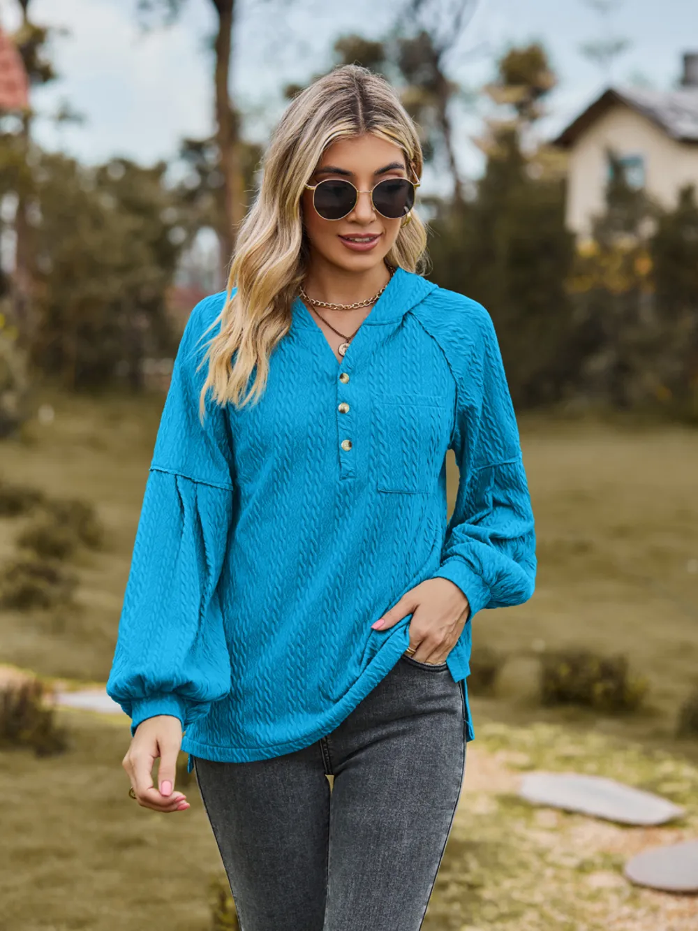 Cable-Knit Dropped Shoulder Hoodie, image 9