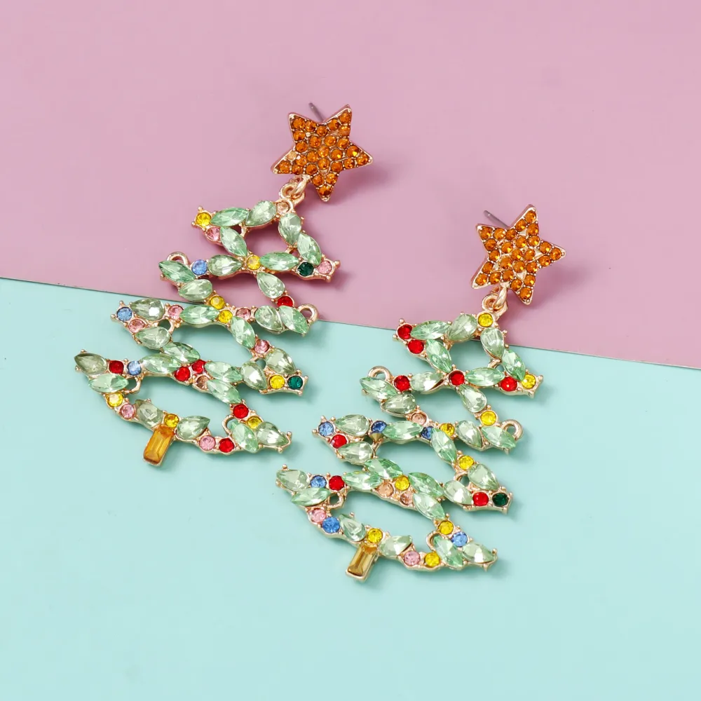 Christmas Tree Rhinestone Alloy Earrings, image 2