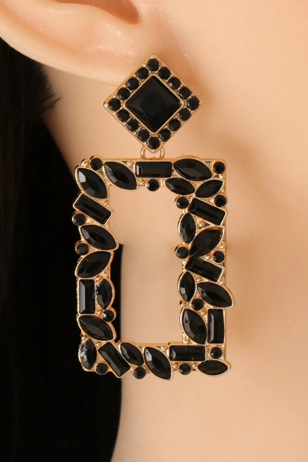 Square Shape Glass Stone Dangle Earrings, image 9