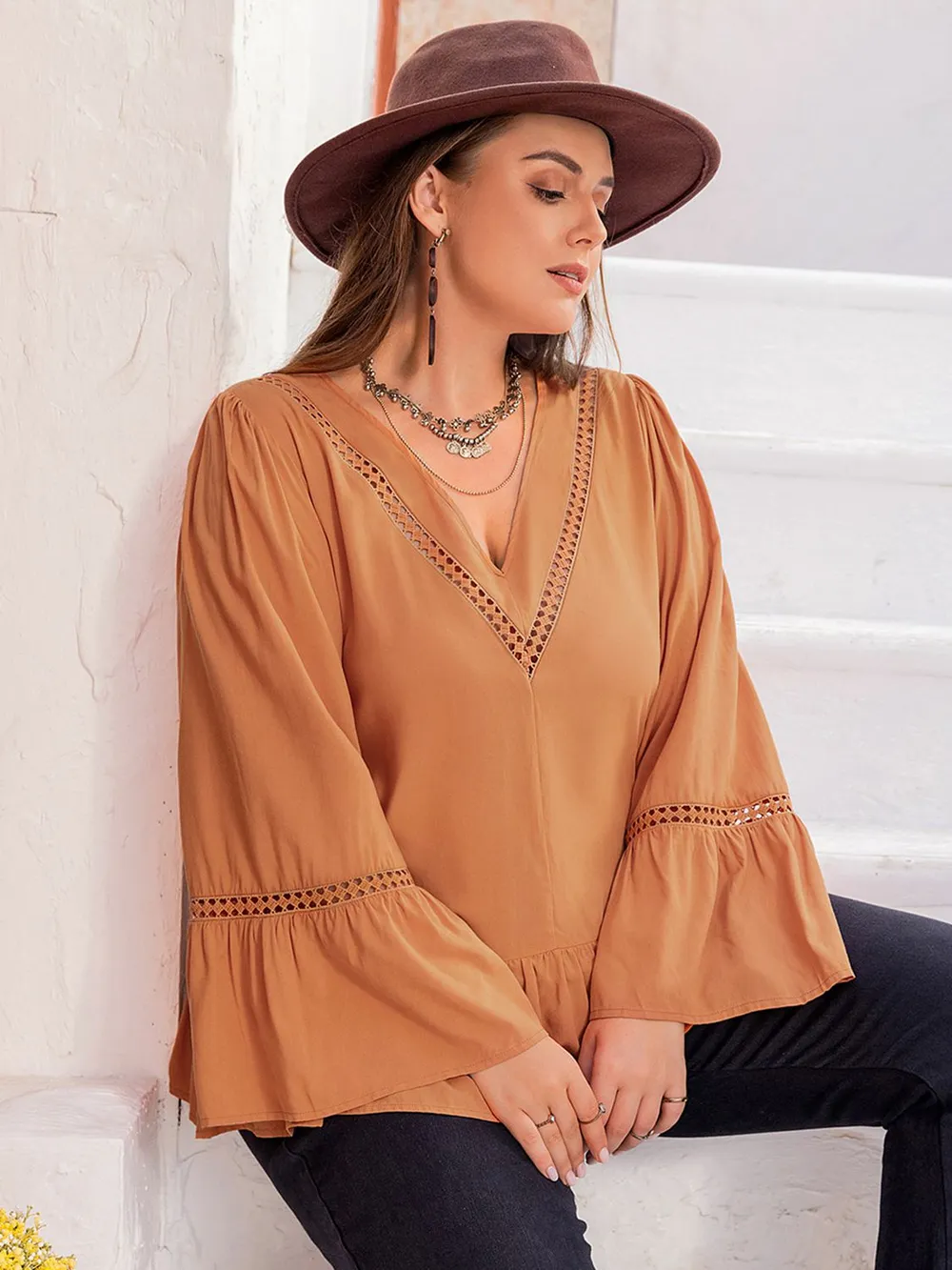 Plus Size V-Neck Peplum Blouse, image 2