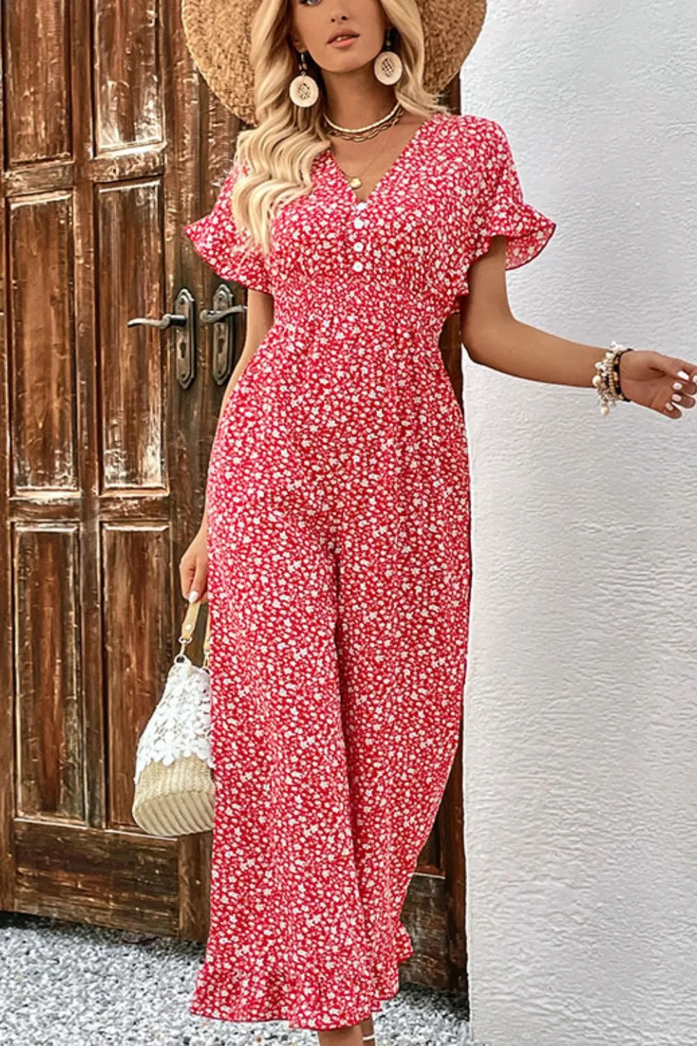 Printed Tie Back Ruffled Jumpsuit, image 3