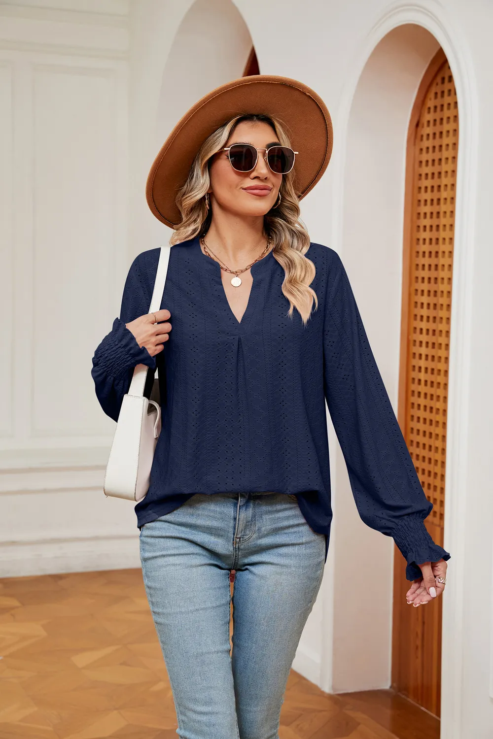 Notched Neck Flounce Sleeve Blouse, image 8