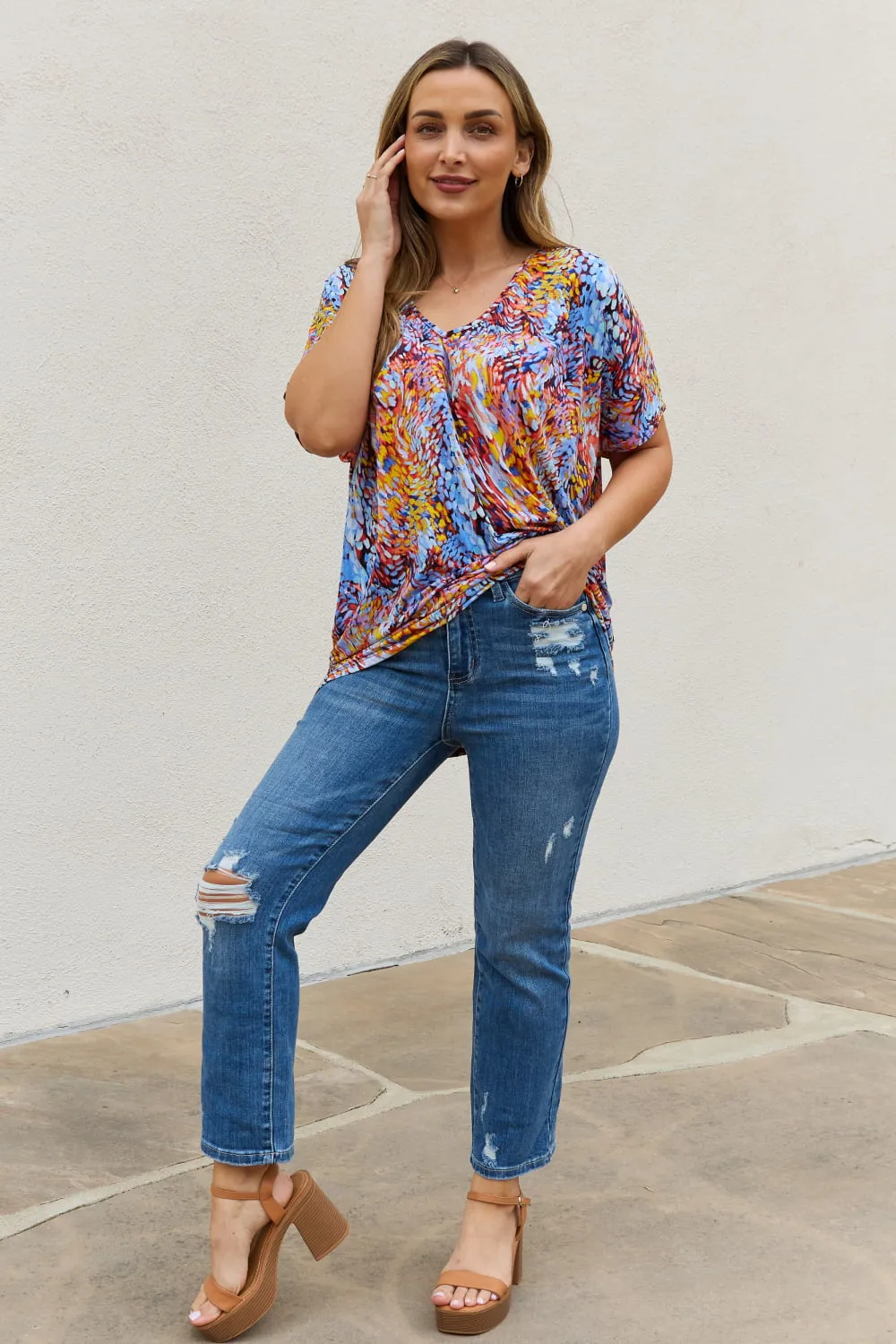 Full Size Printed Dolman Flowy Top, image 5