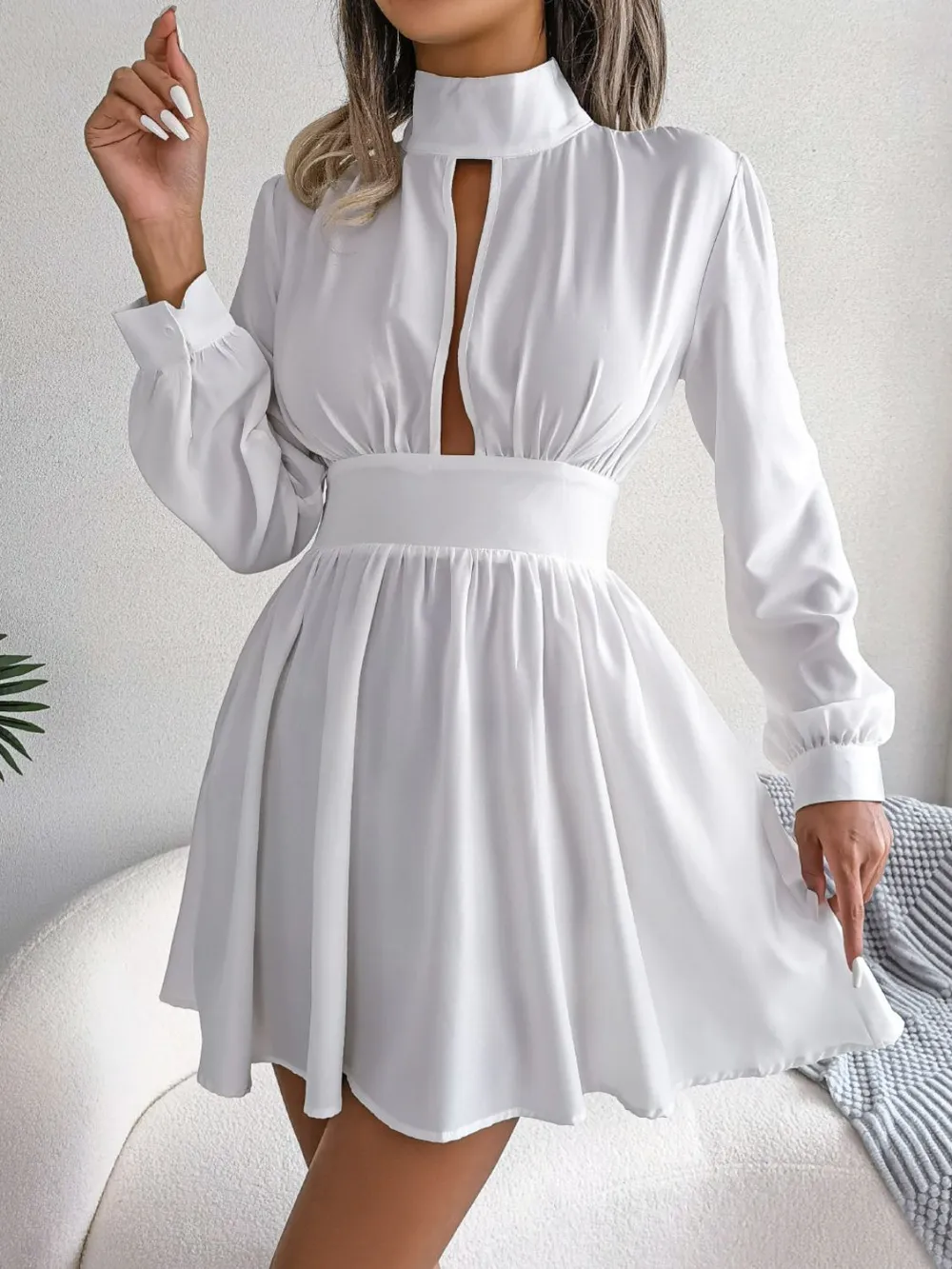 Cutout Turtleneck A-Line Mini Dress, image 4