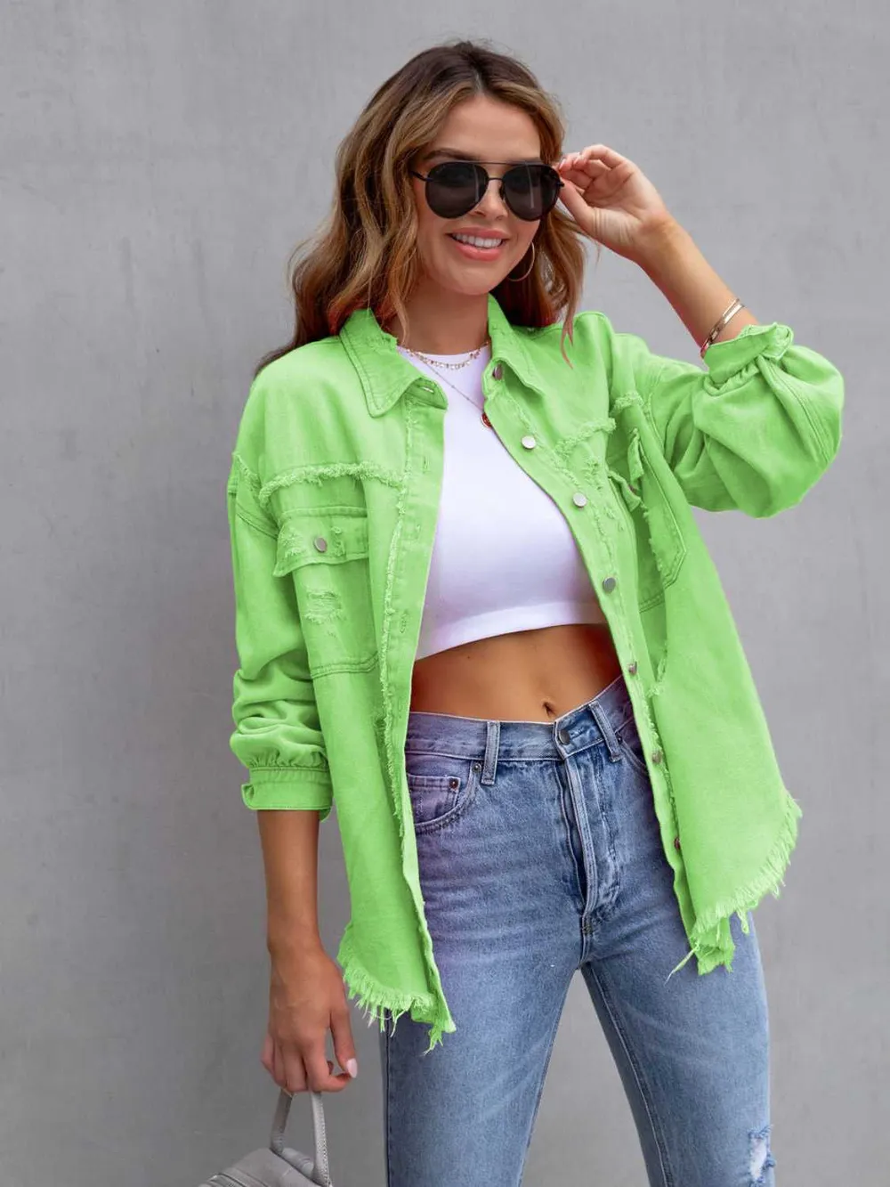 Distressed Drop Shoulder Denim Jacket, image 12