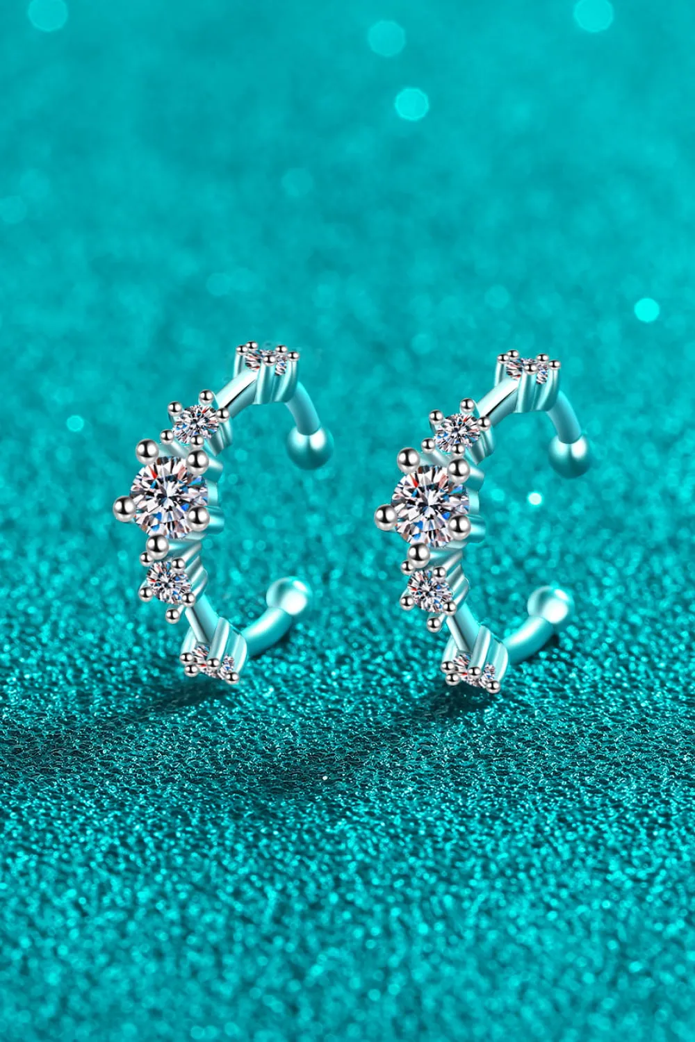 Moissanite Rhodium-Plated Cuff Earrings, image 2