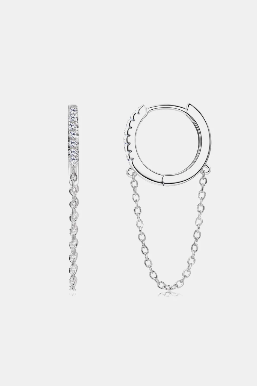 Moissanite 925 Sterling Silver Huggie Earrings with Chain, image 6