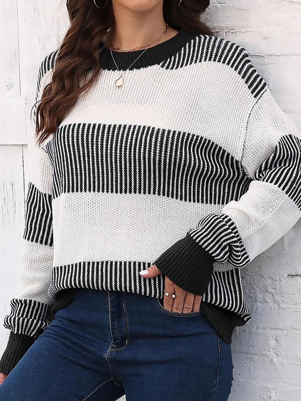 Full Size Round Neck Drop Shoulder Sweater, image 2