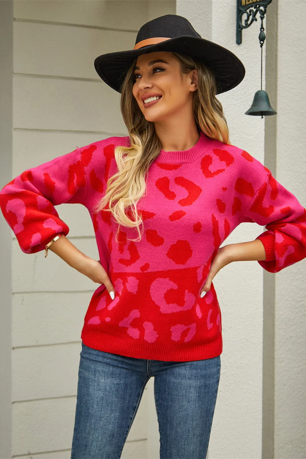 Leopard Round Neck Dropped Shoulder Sweater, image 21