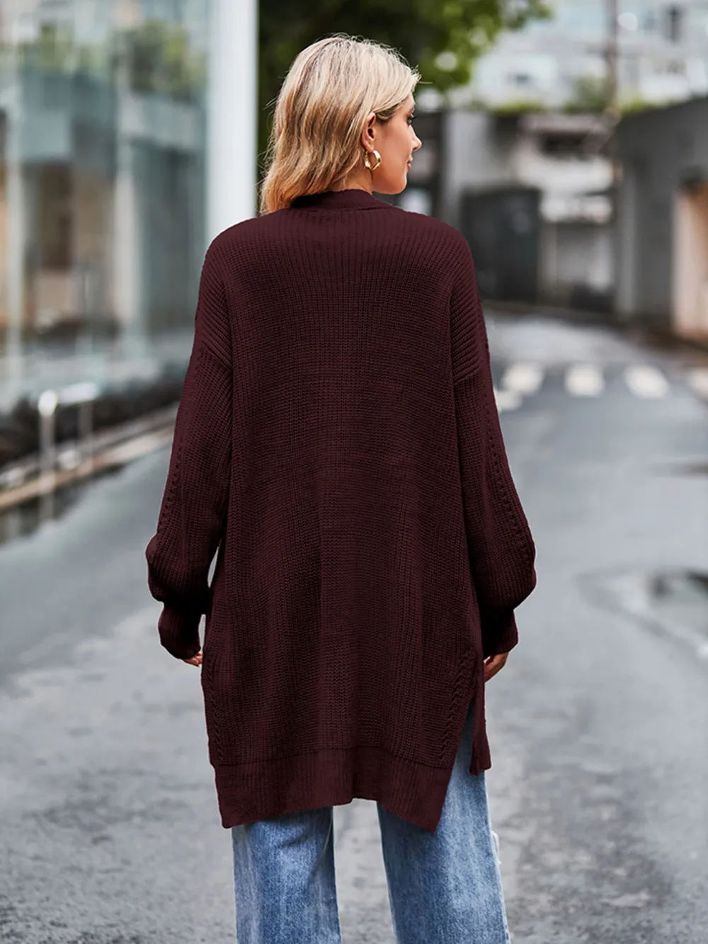 Long Sleeve Waffle-Knit Cardigan, image 21