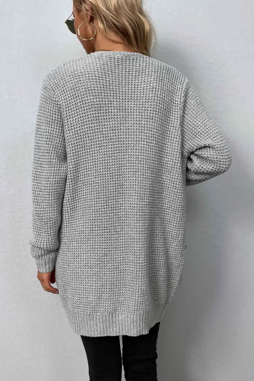 Rib-Knit Open Front Pocketed Cardigan, image 9