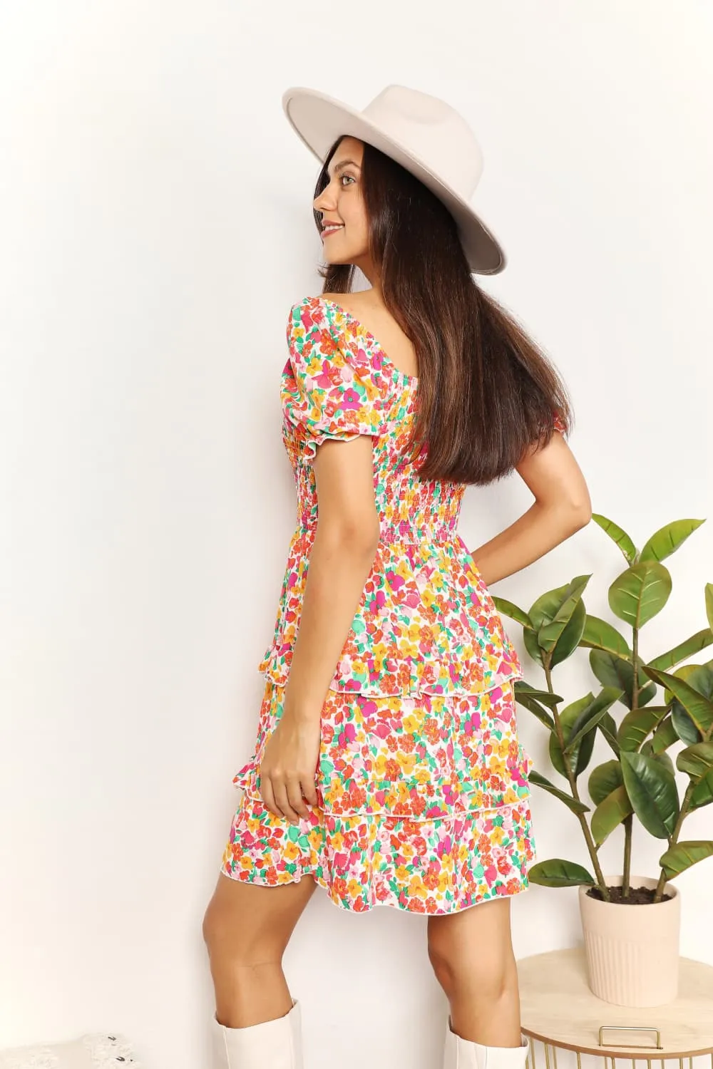 Smocked Sweetheart Neck Flounce Sleeve Mini Dress, image 4