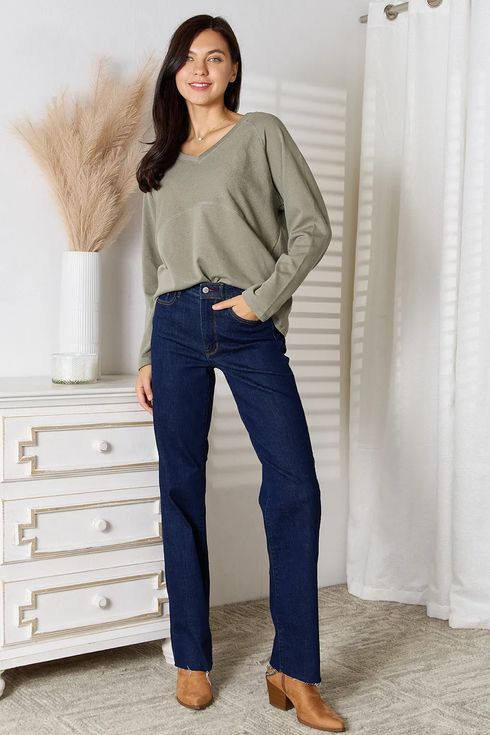 Full Size V-Neck Long Sleeve T-Shirt, image 9
