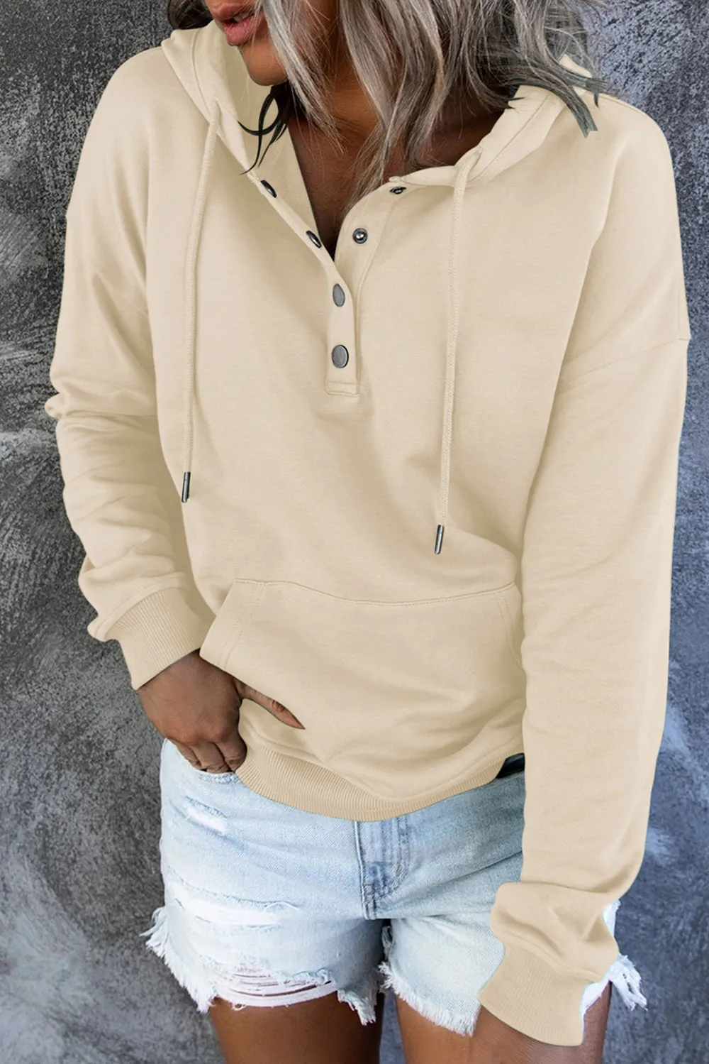 Dropped Shoulder Long Sleeve Hoodie with Pocket, image 8