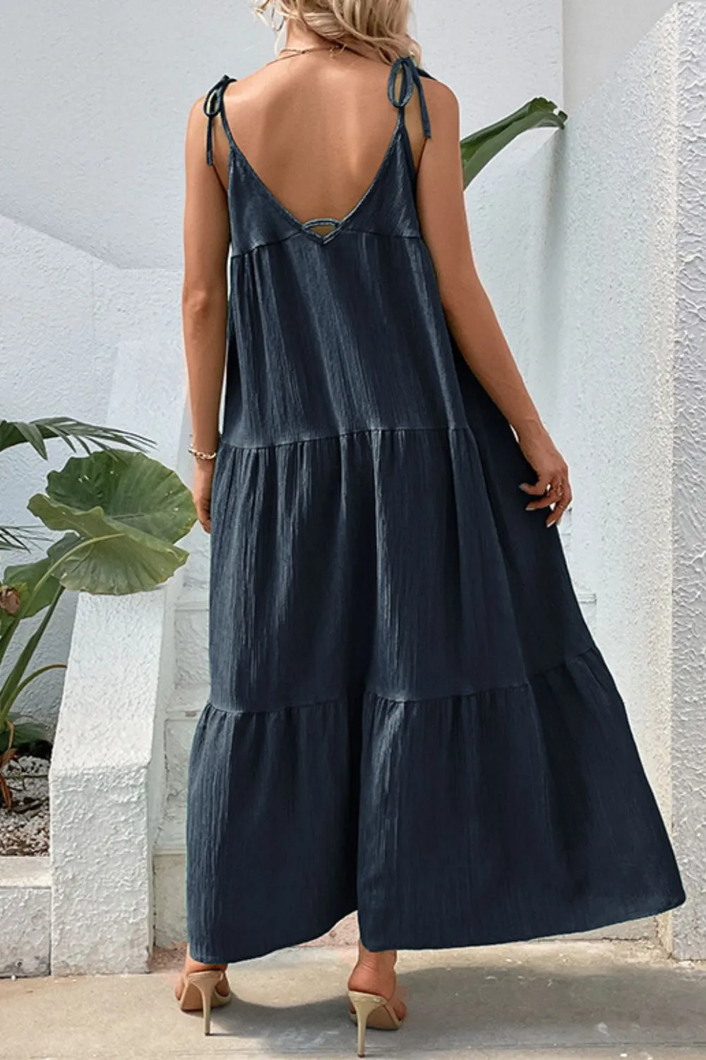 Tie-Shoulder Tiered Maxi Dress, image 3