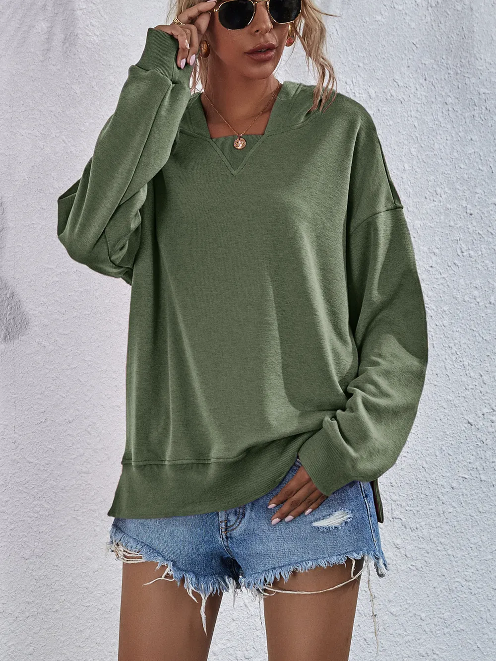 Dropped Shoulder Slit Hoodie, image 25