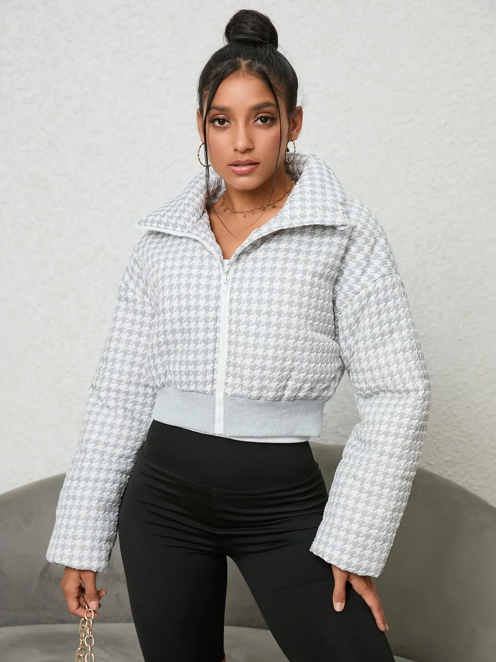 Houndstooth Zip-Up Jacket, image 3