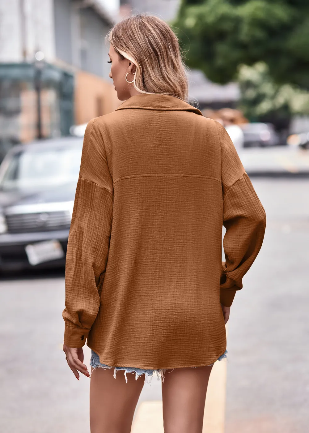 Textured Dropped Shoulder Longline Shirt, image 19