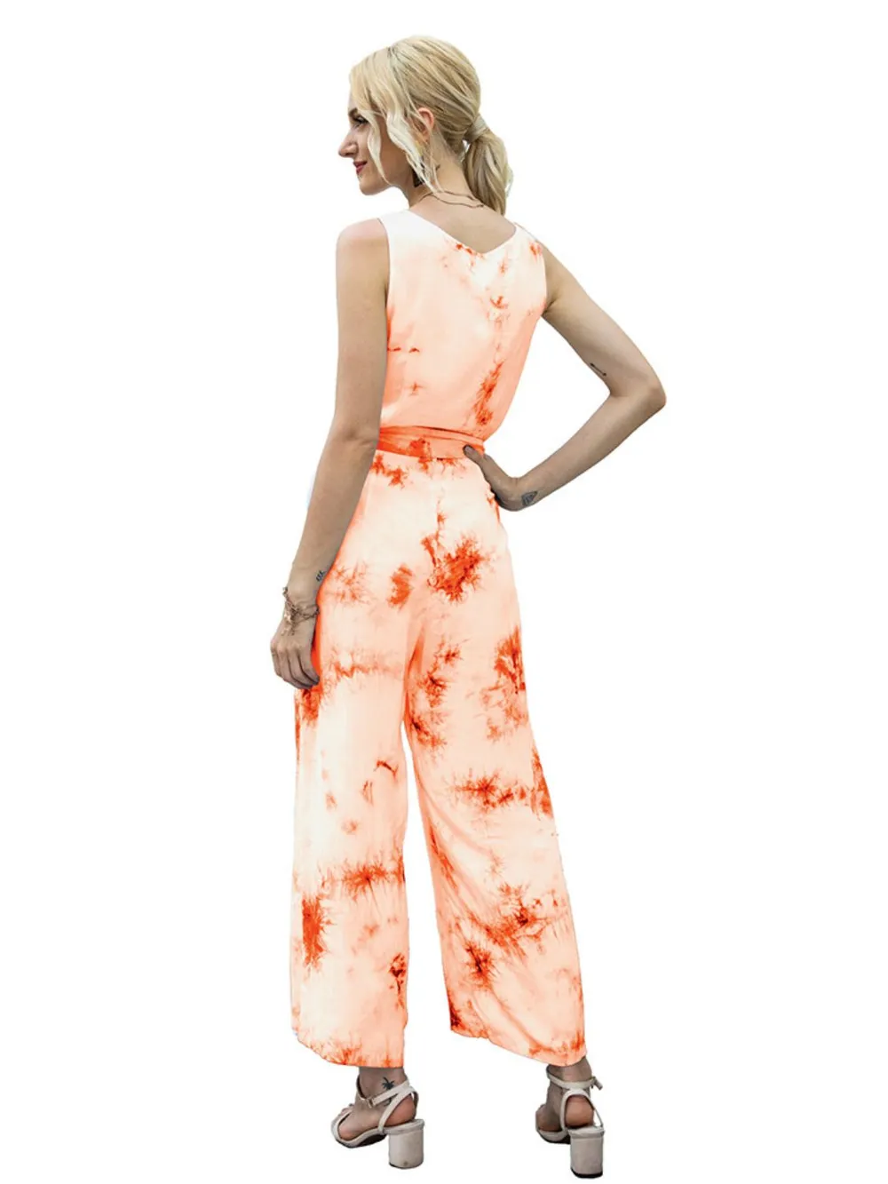Tie-Dye Tie Waist Sleeveless Jumpsuit, image 4
