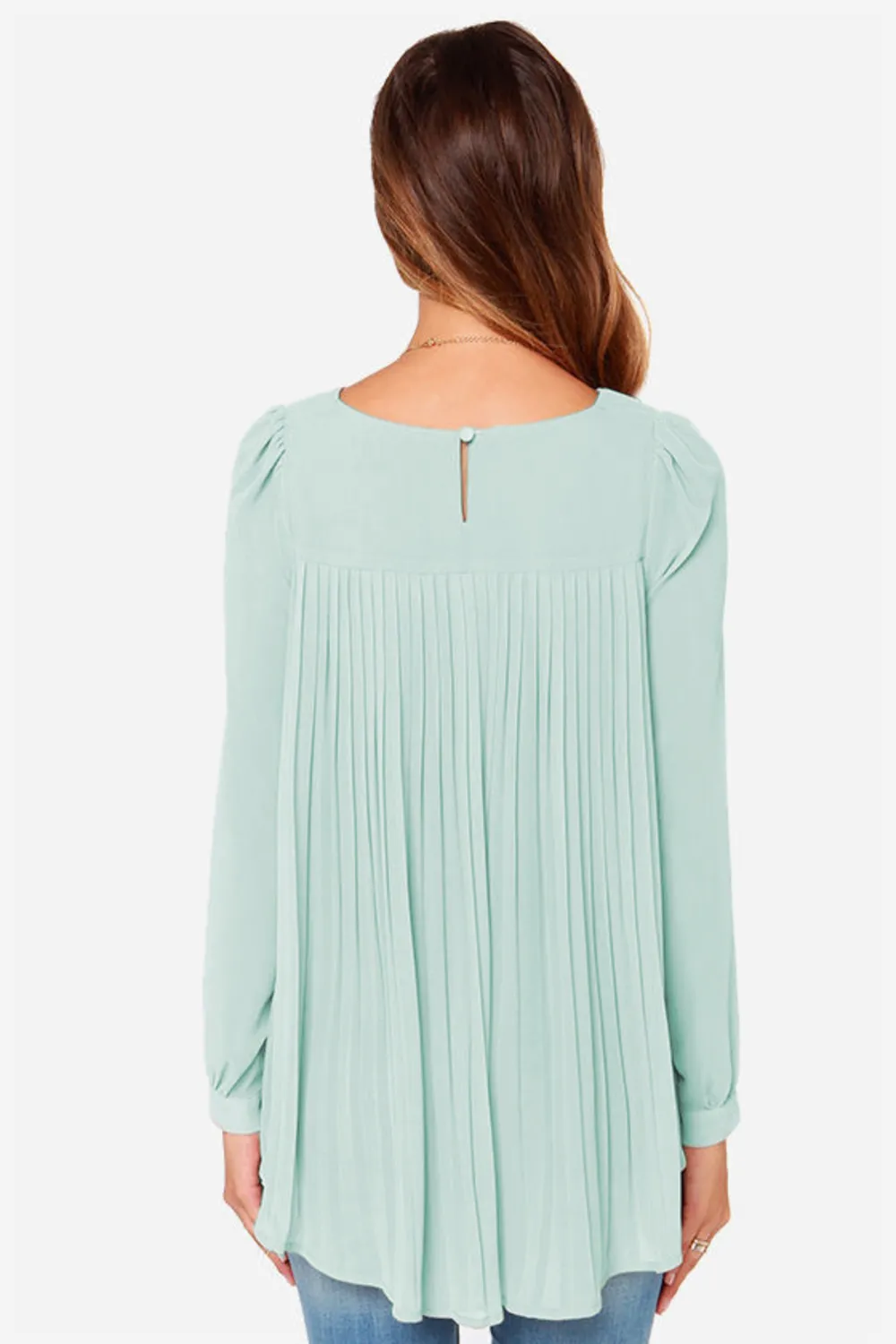 Full Size Round Neck Back Pleated Blouse, image 3