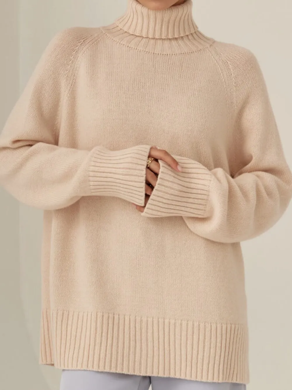 Turtle Neck Raglan Sleeve Sweater, image 2