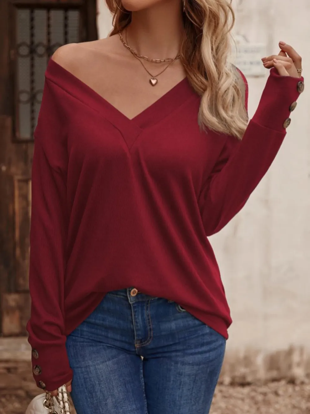 V-Neck Long Sleeve Top, image 4