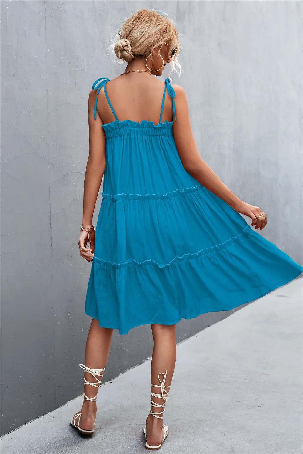 Tie-Shoulder Frill Trim Sleeveless Dress, image 5