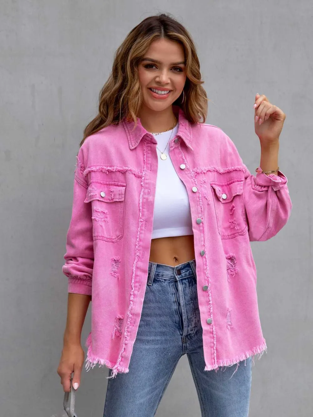 Distressed Drop Shoulder Denim Jacket, image 13