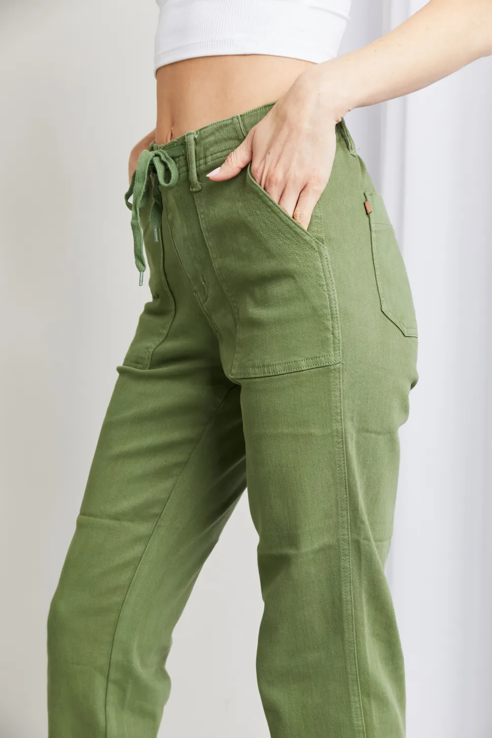 Full Size Drawstring Waist Pocket Jeans, image 3