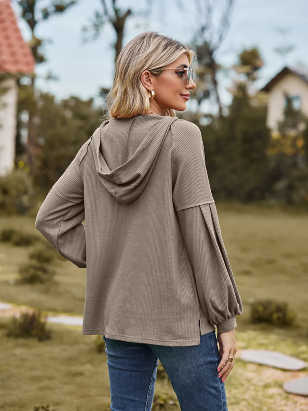 Dropped Shoulder Button-Down Hoodie, image 15