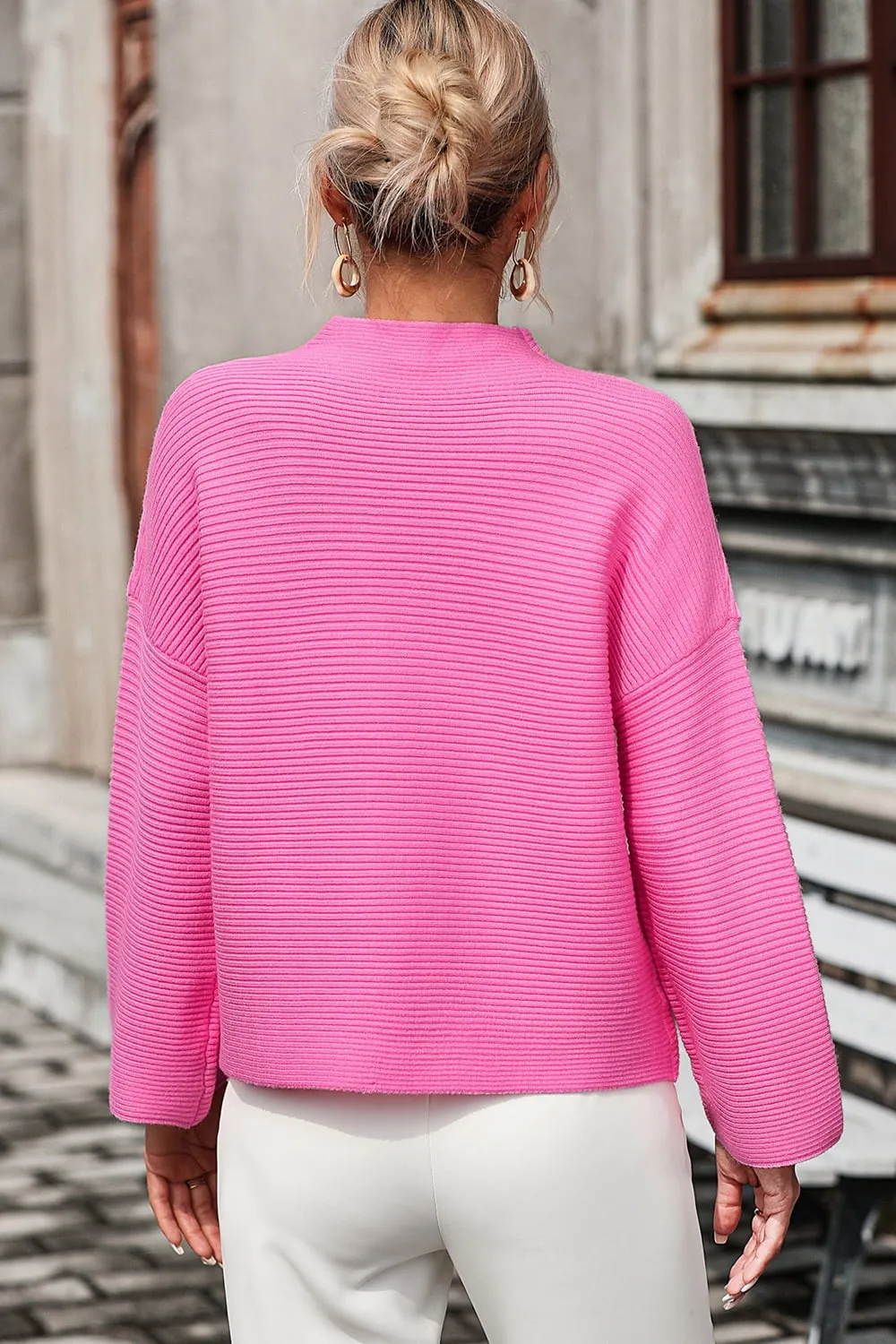 Mock Neck Dropped Shoulder Pullover Sweater, image 12