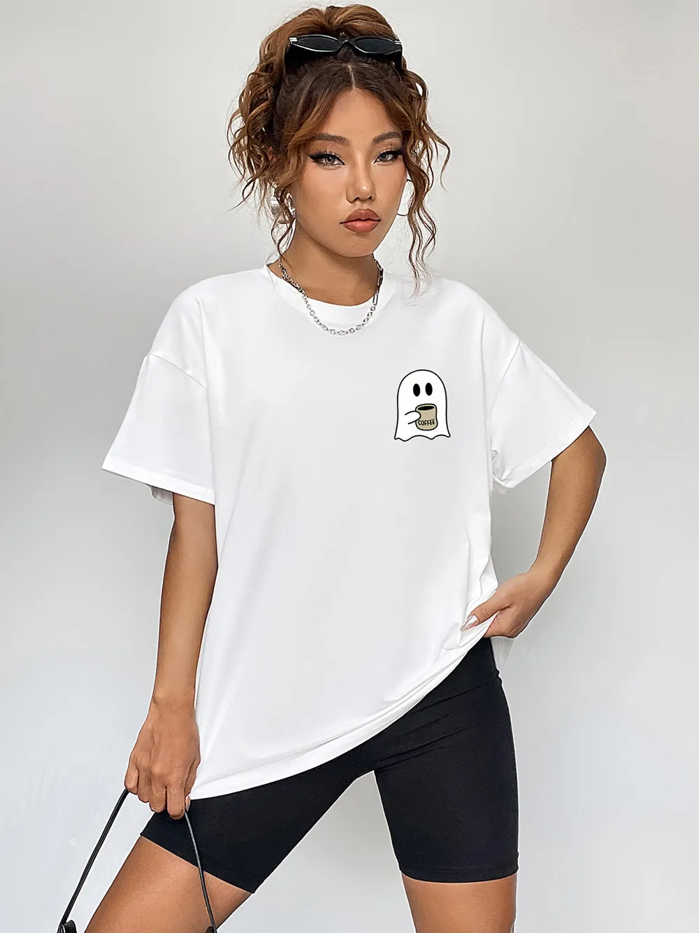 Round Neck Short Sleeve Ghost Graphic T-Shirt, image 4