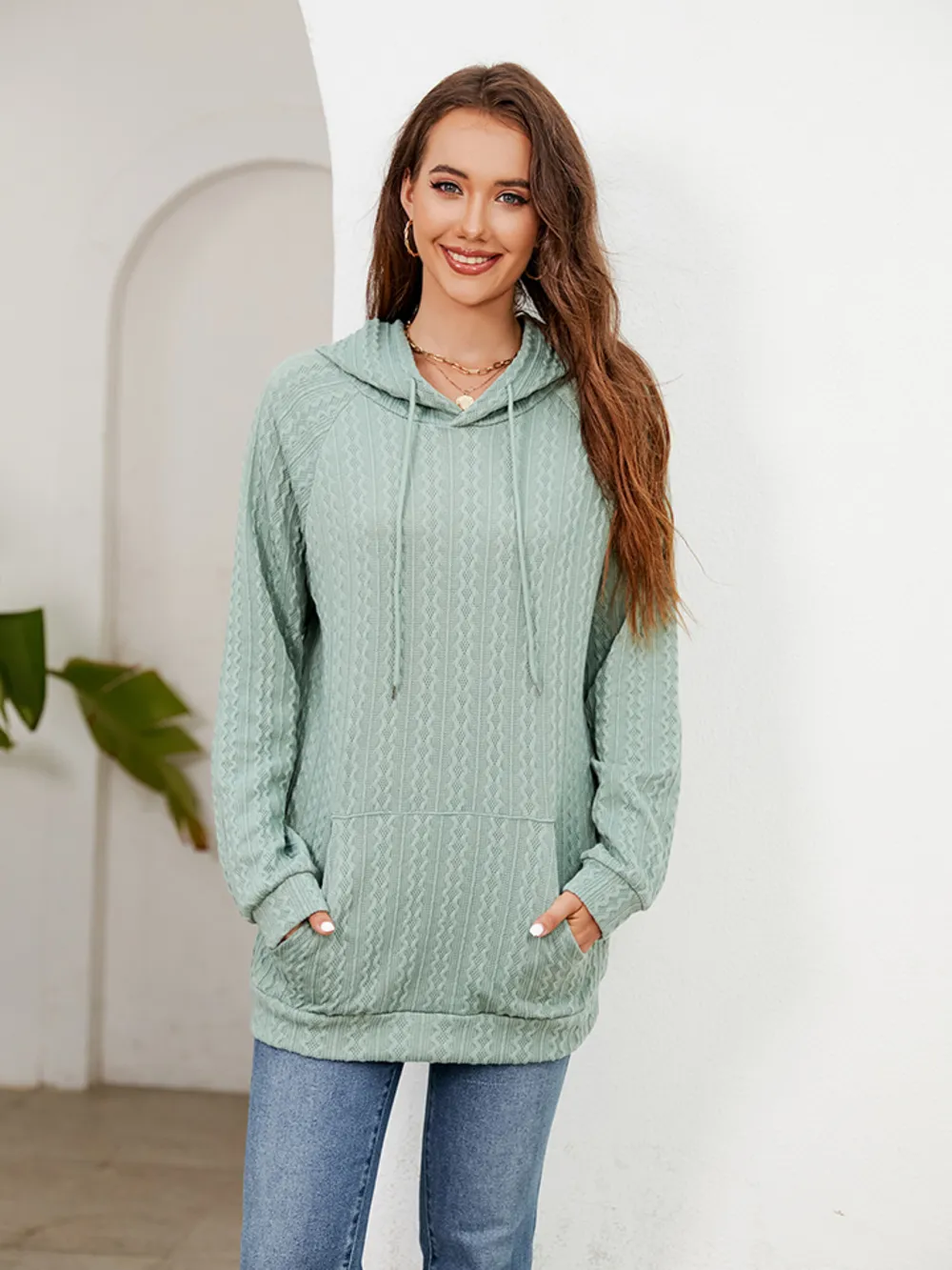 Raglan Sleeve Front Pocket Hoodie, image 17