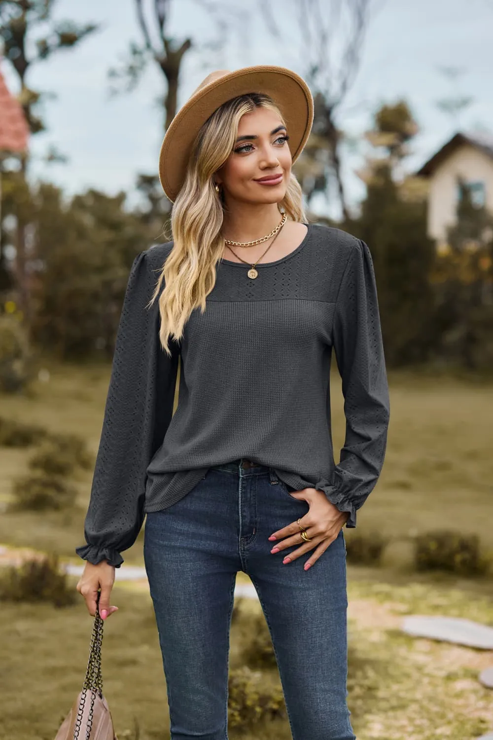 Round Neck Puff Sleeve Blouse, image 9