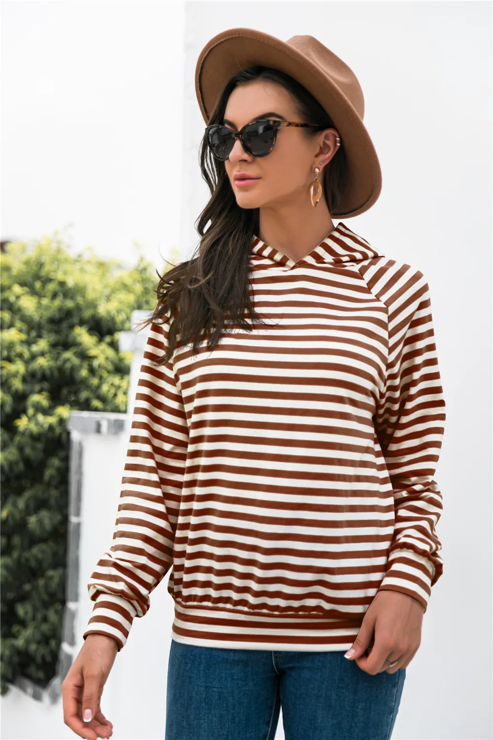 Horizontal Stripe Raglan Sleeve Hoodie, image 4