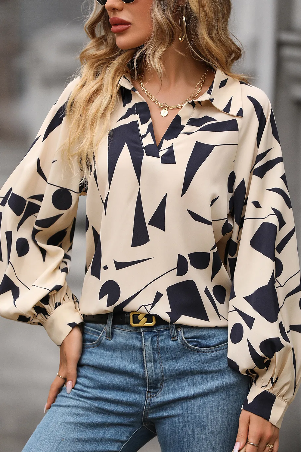 Printed Johnny Collar Blouse, image 2
