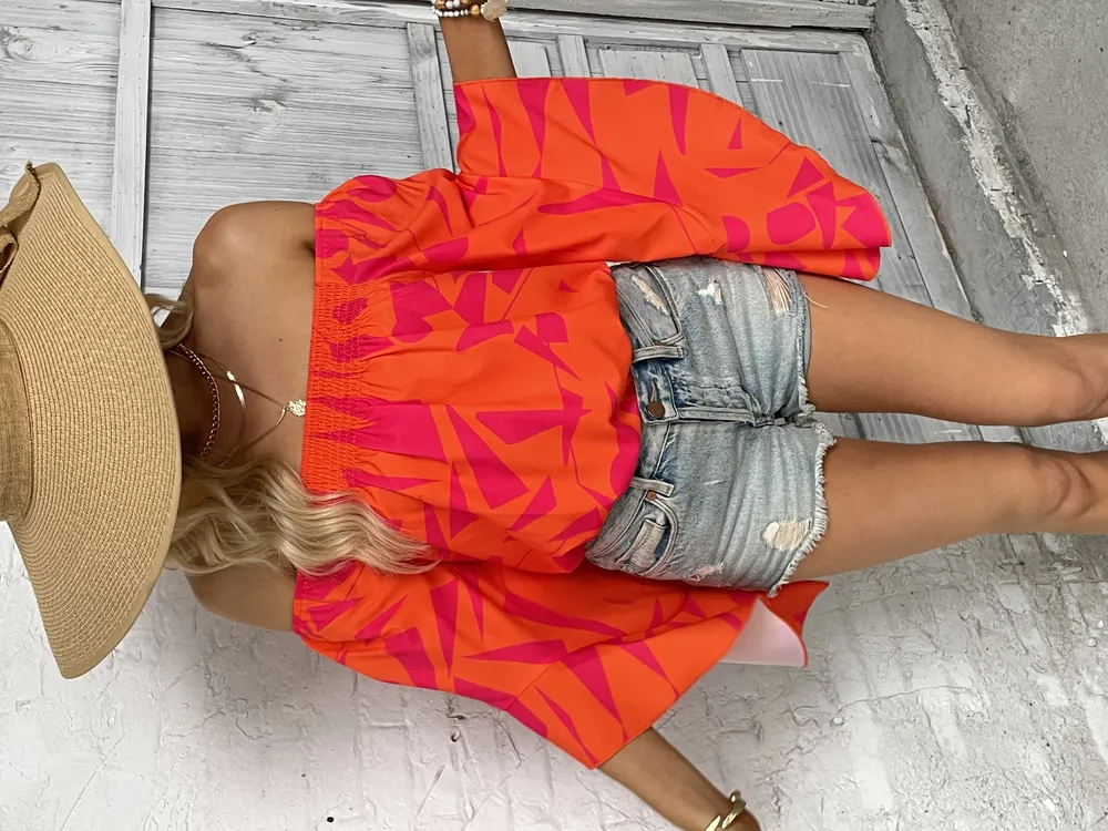 Printed Off-Shoulder Bell Sleeve Blouse, image 3