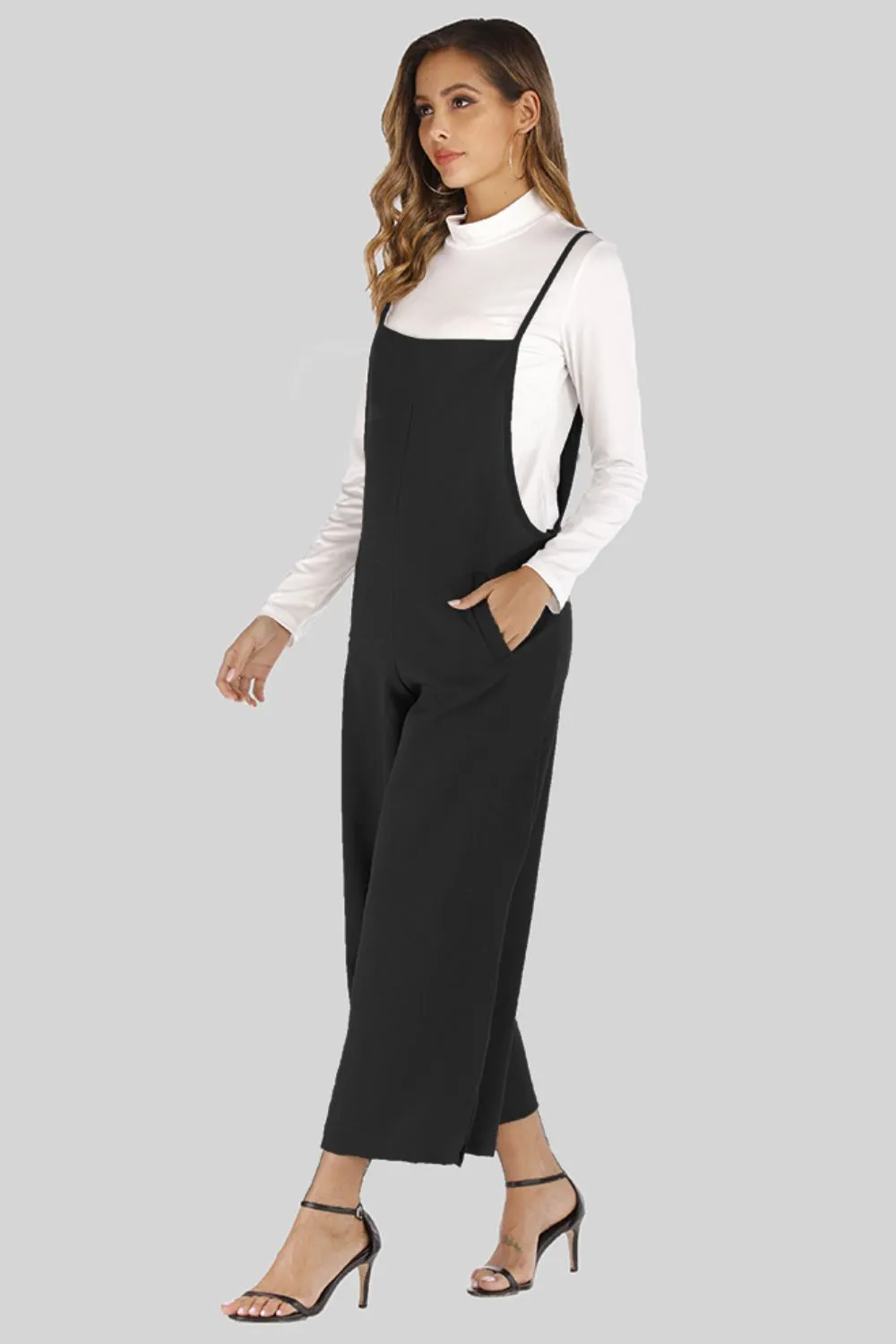 Full Size Cropped Wide Leg Overalls with Pockets, image 3