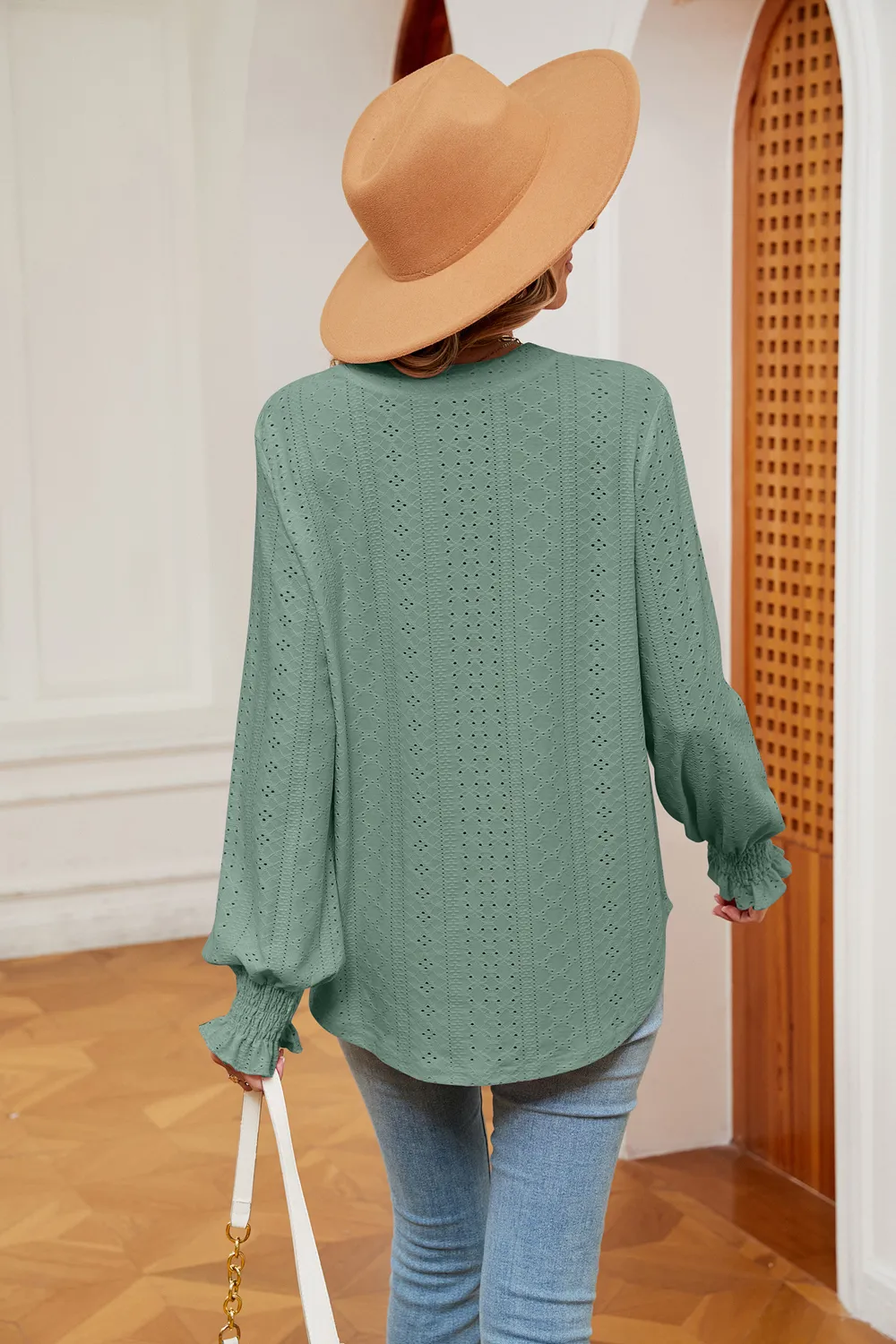 Notched Neck Flounce Sleeve Blouse, image 22
