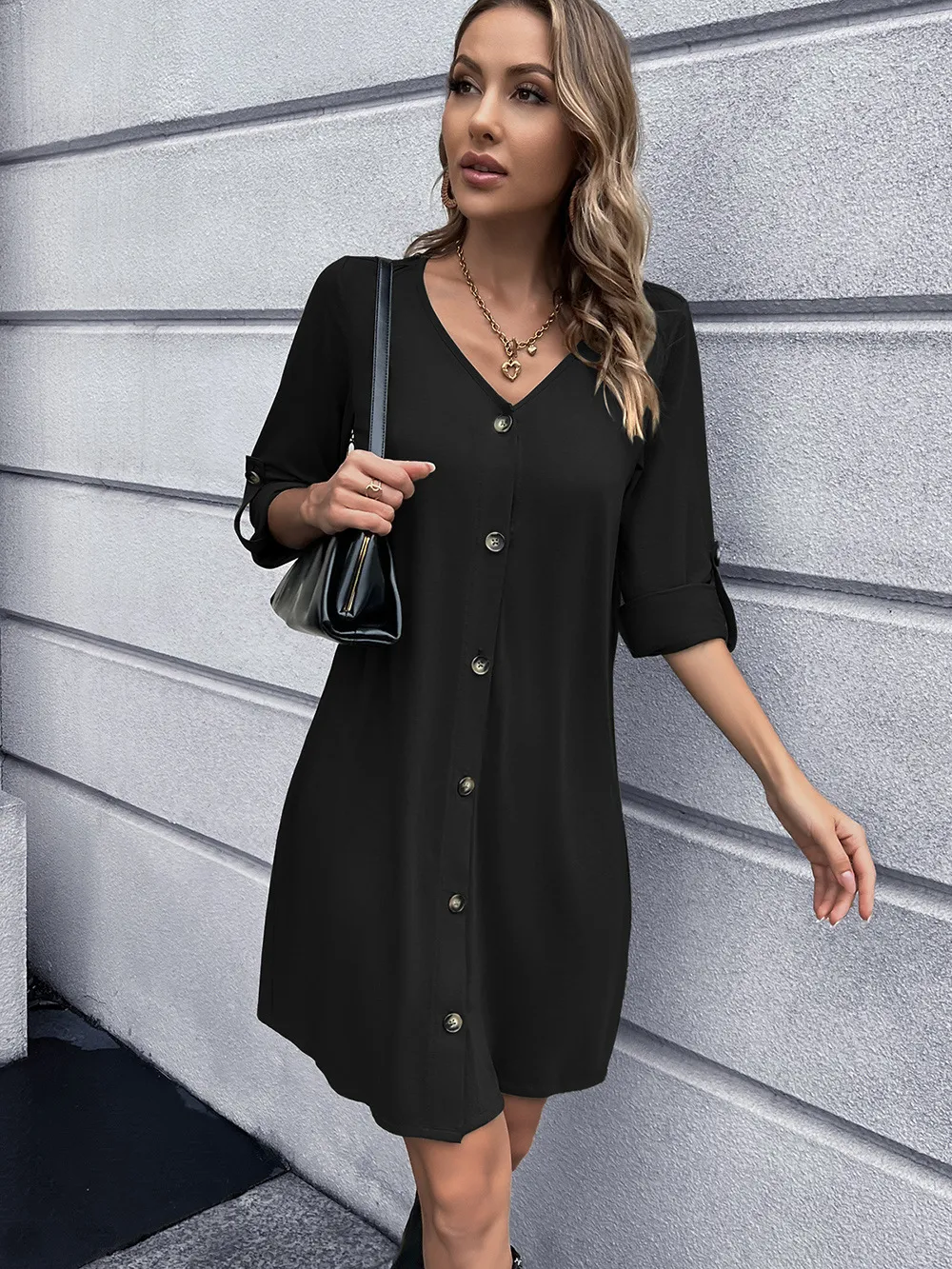 Button Down V-Neck Mini Dress, image 11