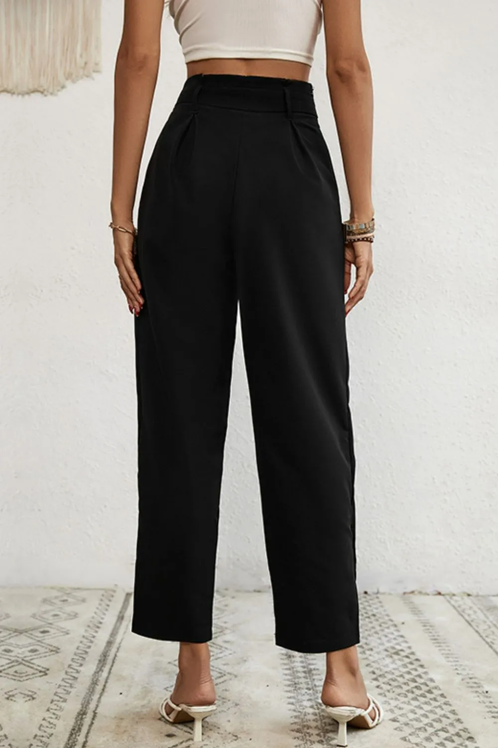 Buttoned Tie-Waist Cropped Pants, image 2