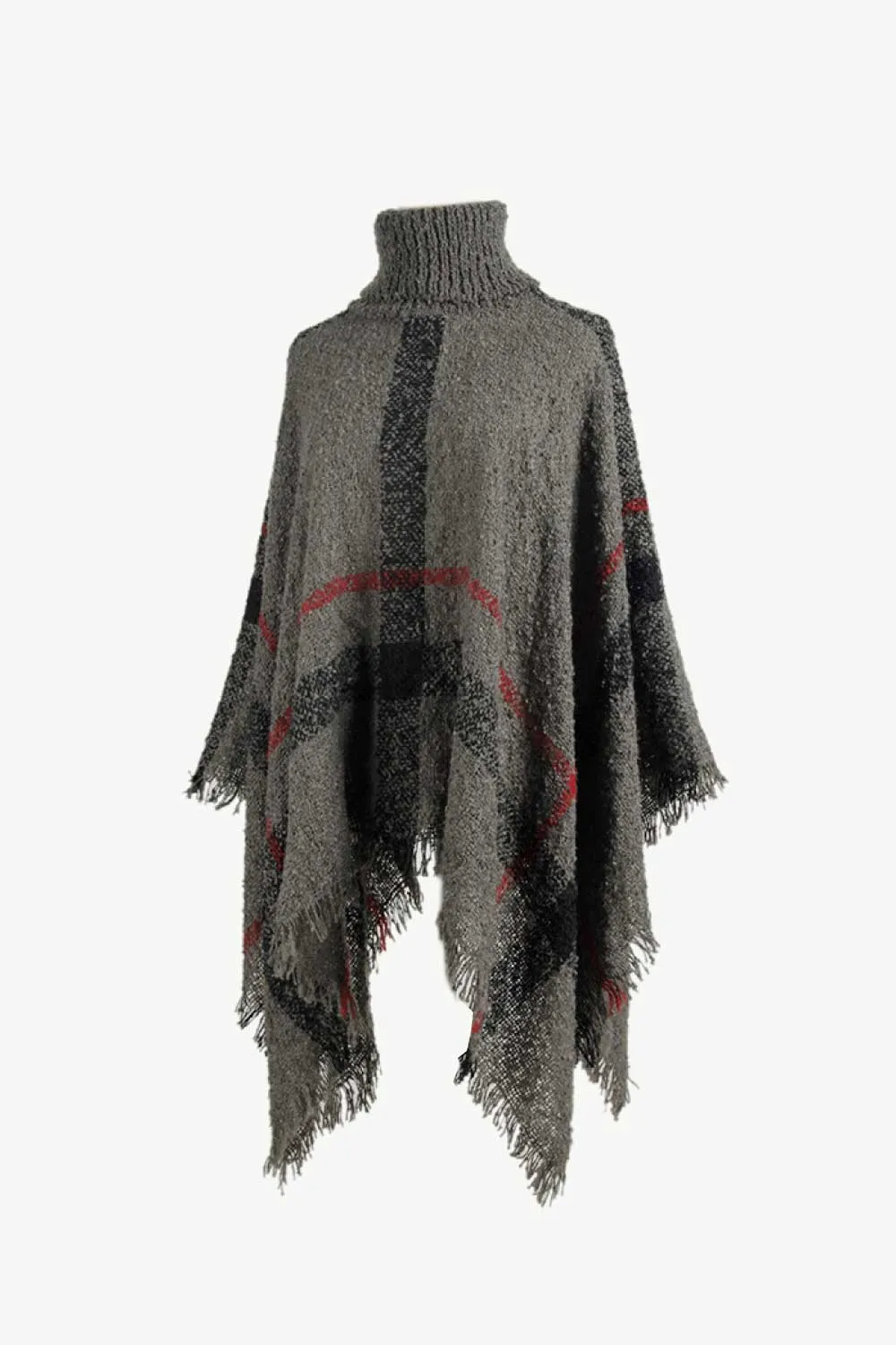 Plaid Turtleneck Raw Hem Poncho, image 10