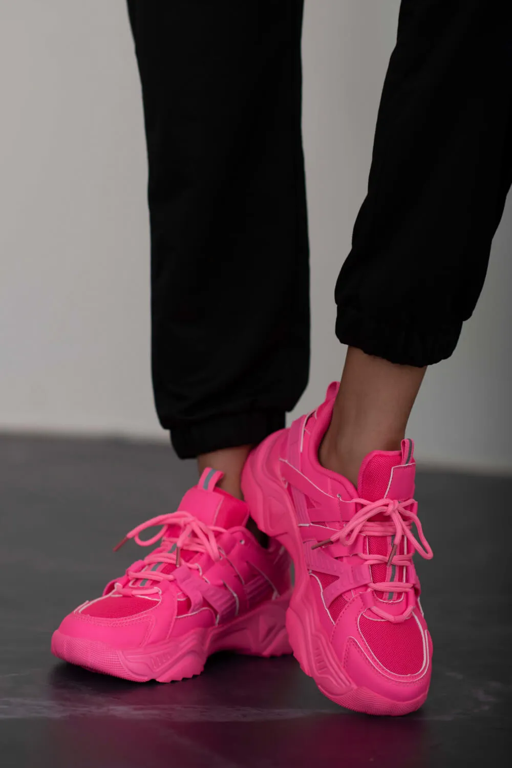 Running Late Chunky Sole Athletic Sneakers in Hot Pink, image 4