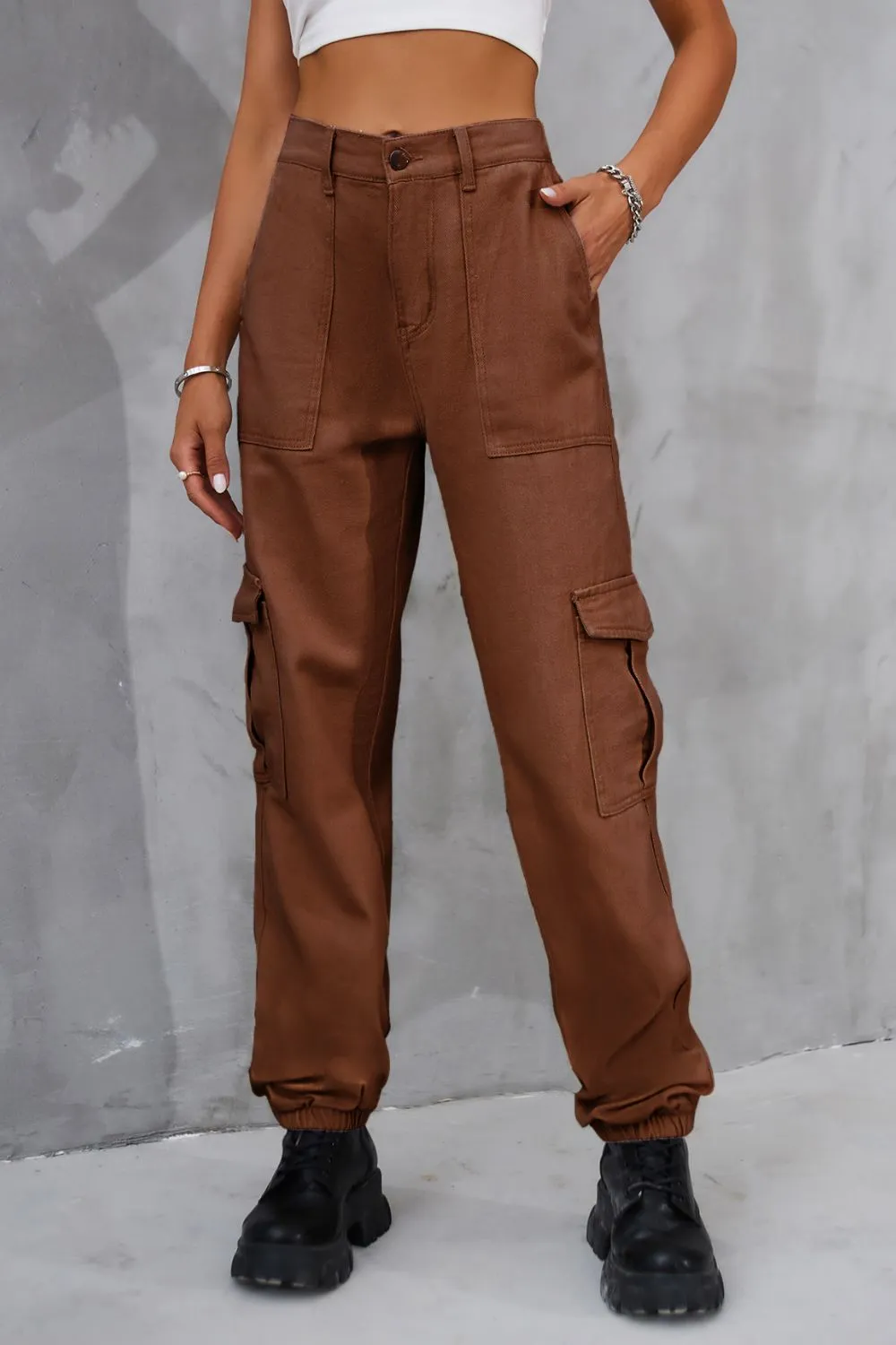 Buttoned High Waist Jeans with Pockets, image 4
