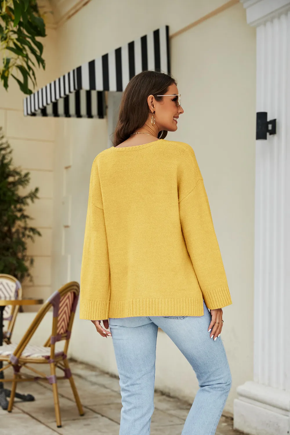 Drop Shoulder V-Neck Knit Pullover, image 3