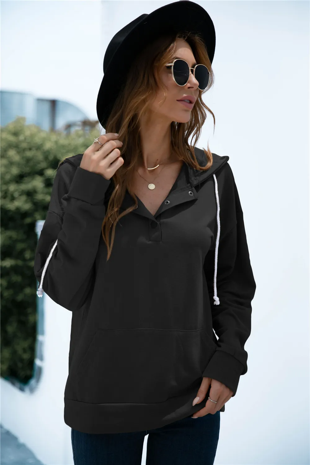 Quarter Snap Drawstring Hoodie with Kangaroo Pocket, image 4
